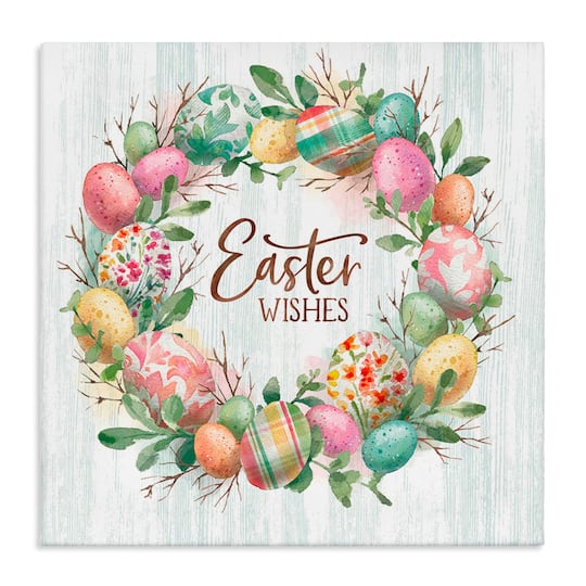 Stupell Industries Easter Wishes Wreath Canvas Wall Art